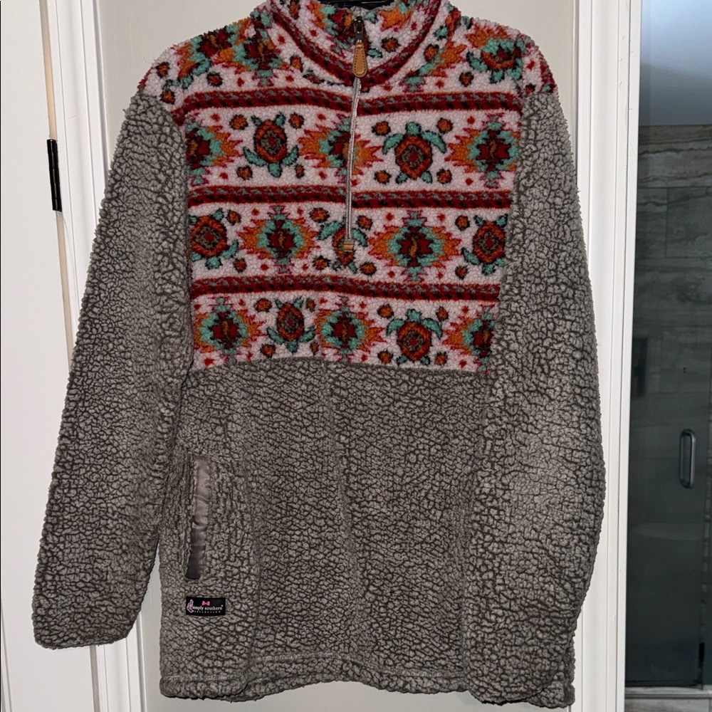 Simply Southern Gray and Red Patterned Zip Up Jacket